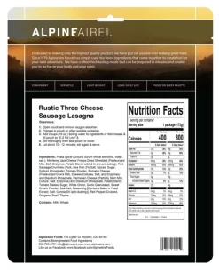 AlpineAire Rustic Three Cheese Sausage Lasagna 7 AlpineAire Rustic Three Cheese Sausage Lasagna -Camping Equipment Shop RusticThreeCheeseSausageLasagna3
